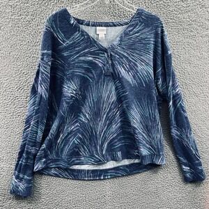 Chicos Womens Abstract Knit Top L Casual Office Soft Stretch Comfort Pullover